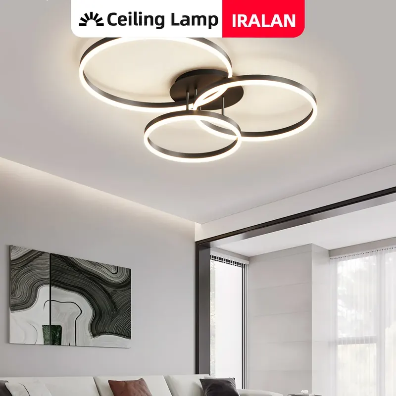 Nowoczesne lampy wiszące sufitowe 3-ringowe inteligentne żyrandole sufitowe z pilotem, ściemnianie LED, prosta lampa sufitowa do salonu