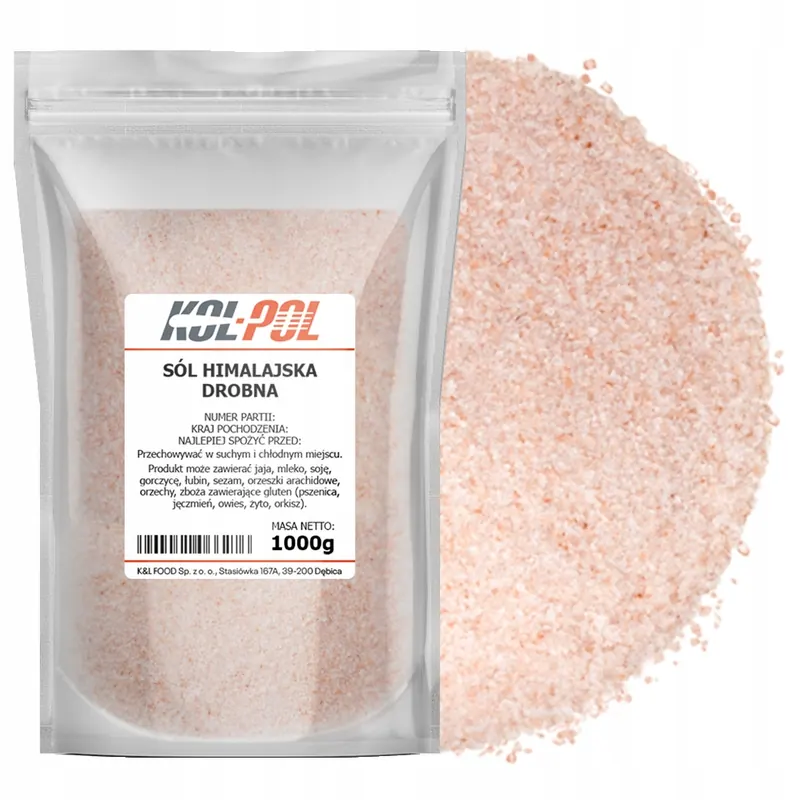 Sól Himalajska Drobna 1kg Różowa naturalna do kuchni Kol-Pol