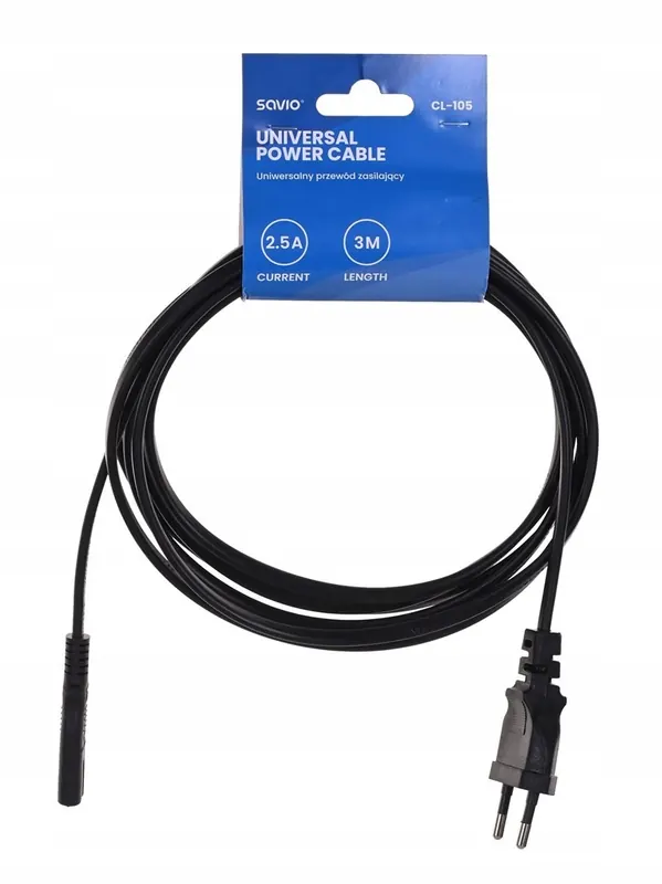 Kabel Savio CL-105 (2-Pin Euro 3m kolor czarny)