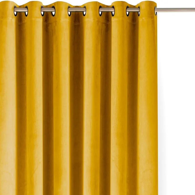Musztardowa aksamitna zasłona częściowo zaciemniająca (dimout) 265x175 cm Velto – Filumi