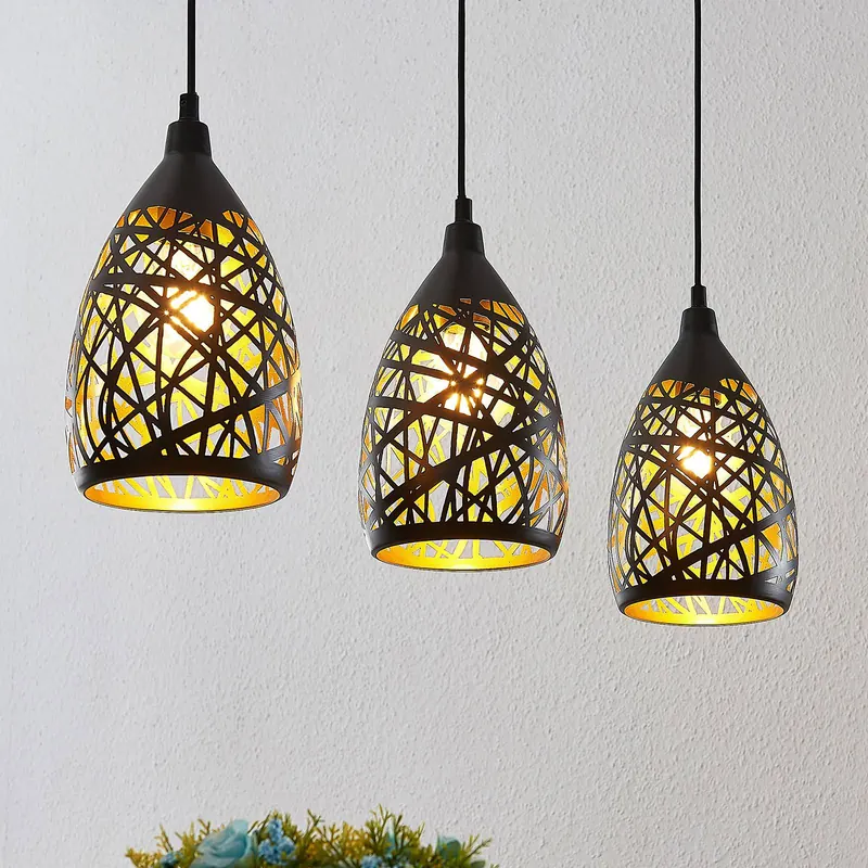 Lampa wisząca Lindby Marcello, 75 cm, 3-punktowa, czarno-złota