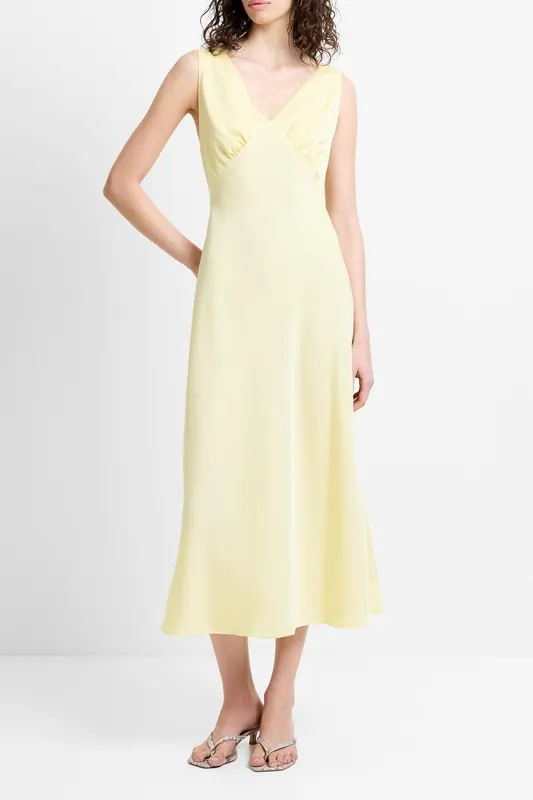 French Connection Bernice Satin Twill Slip Dress Mellow Yellow Maat: 12 | Midi Jurken Outlet | Dames | Geel