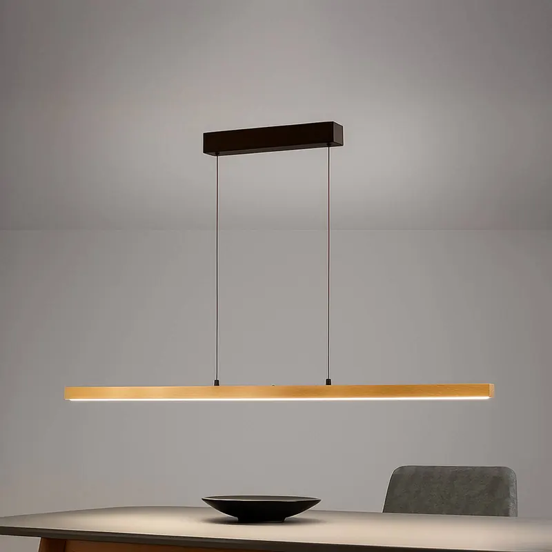 Lampa wisząca LED Shine-Wood, długość 141 cm, dąb/czarny CCT