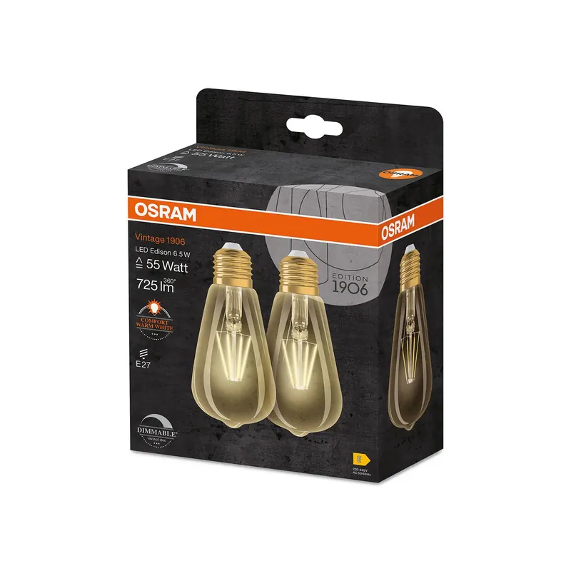 OSRAM 1906 E27 6,5 W LED ST64 824 złota, ściemniana, zestaw 2 szt.