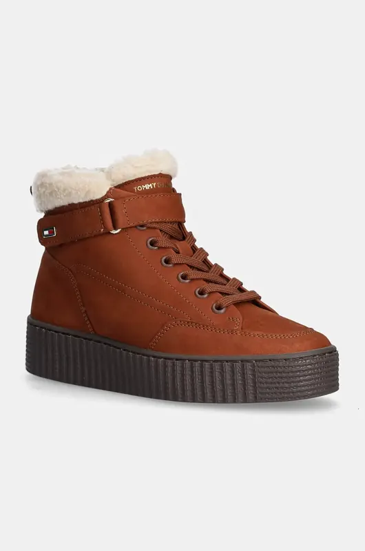 Tommy Hilfiger botki zamszowe FAUX FUR NUBUCK LOW LACE-UP
