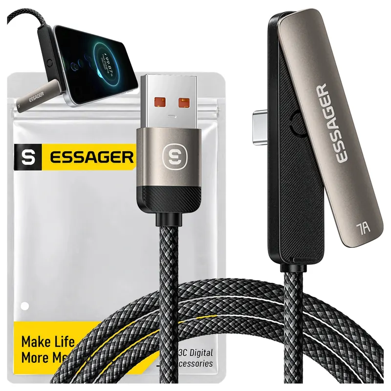 Mocny Kabel Kątowy Usb Usb-c 100W 7A Szybkie Ładowanie Typ C Stojak 2M