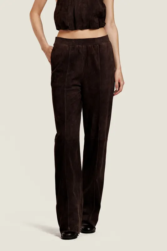 ALTER EGO Lucca Trouser Dark Brown Maat: S | Wijde Broeken Outlet | Dames | Bruin