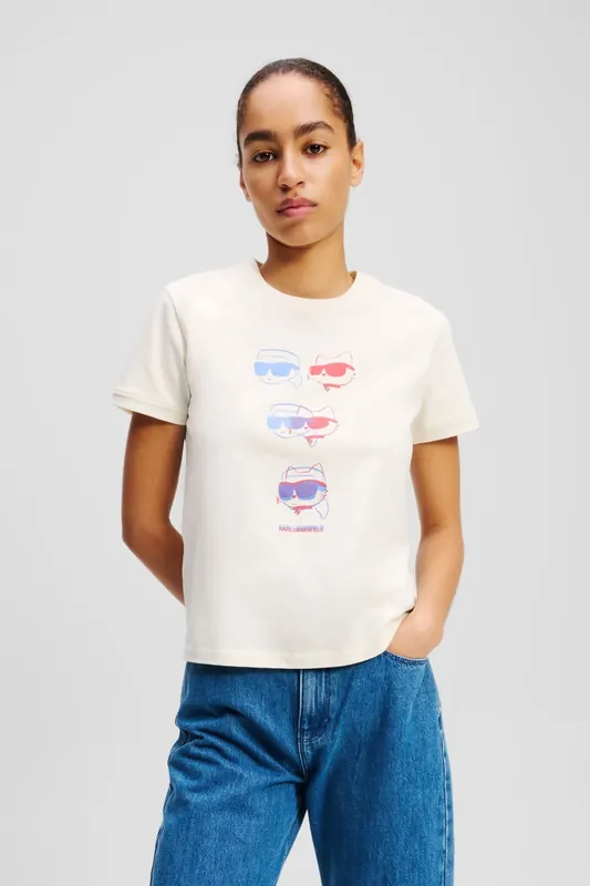 Karl Lagerfeld Ikon Colour Fitted T-shirt Cannoli Cream Maat: S | Tops Outlet | Dames | Wit