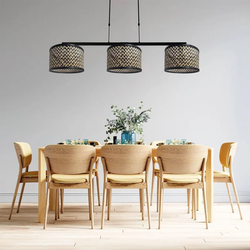 Lampa wisząca Stang, czarna/naturalna wiklina, 3-punktowa