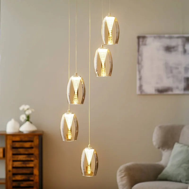 5-punktowa lampa wisząca LED Metropolis z dymionego szkła
