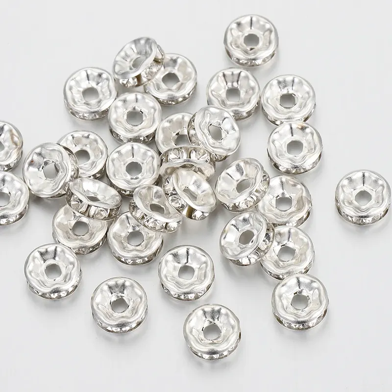 100 sztuk kolor srebrny kryształ Rhinestone Spacer luźne koraliki bransoletka koraliki na bransoletkę naszyjnik tworzenia biżuterii komponenty DIY