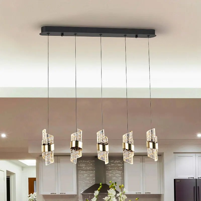 Żyrandol LED Iliada, długość 96 cm, czarna/złota metalowa