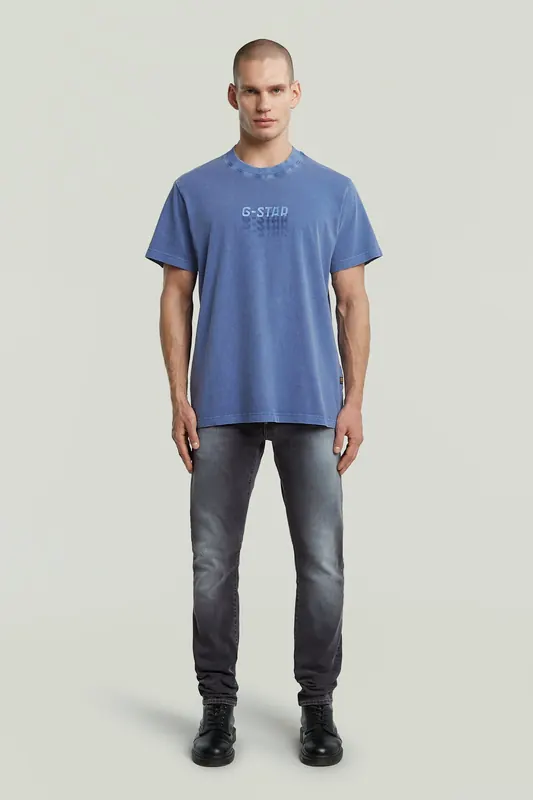 G-Star Multi Logo Overdyed Loose R T Dutch Blue Gd Maat: S | T-shirts met Print Outlet | Heren | Blauw