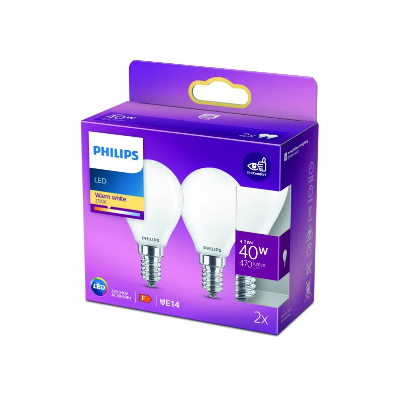Philips żarówka kropla LED E14 4,3W opal 2 szt.