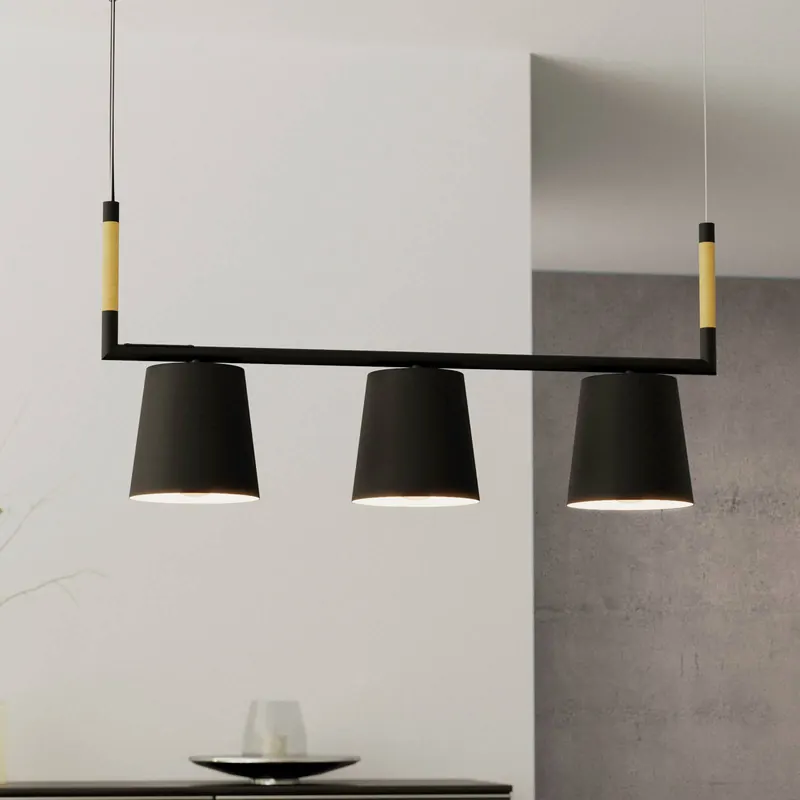 Lampa wisząca Lacey, długość 78 cm, czarna, 3-punktowa, stalowa