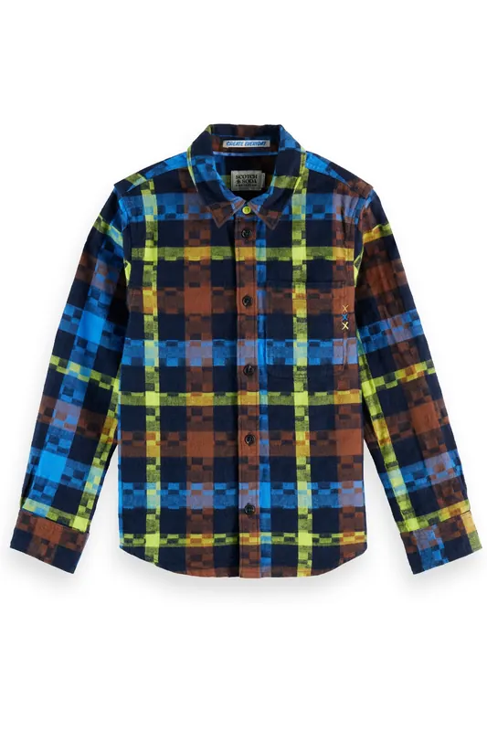 Scotch & Soda Boy Flannel Checked Shirt Campanula/ Sky Captain/ Limeaid Ch Maat: 6 | Overhemden Outlet | kids | Groen