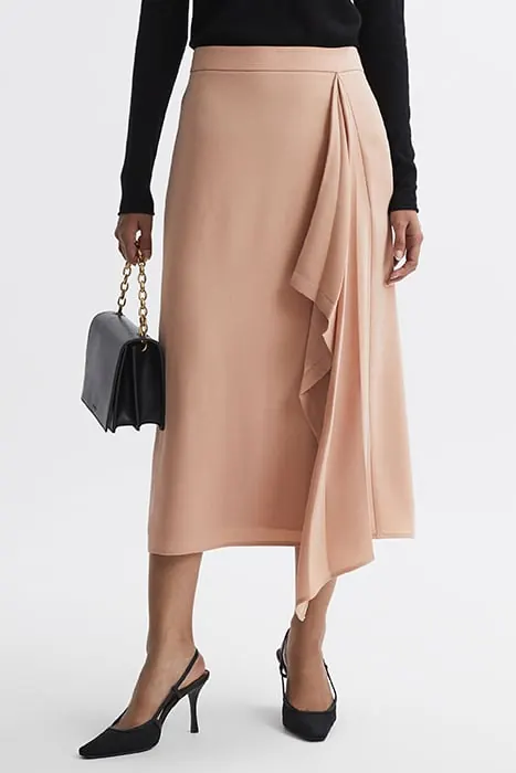 Reiss Ash Split Midi Skirt — Camel Maat: 10 | Midi Rokken Outlet | Dames | Ecru