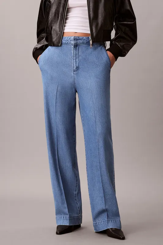 Calvin Klein Ultra High Pleated Jeans Astoria Maat: W31 LONG | Wijde Broeken Outlet | Dames | Blauw