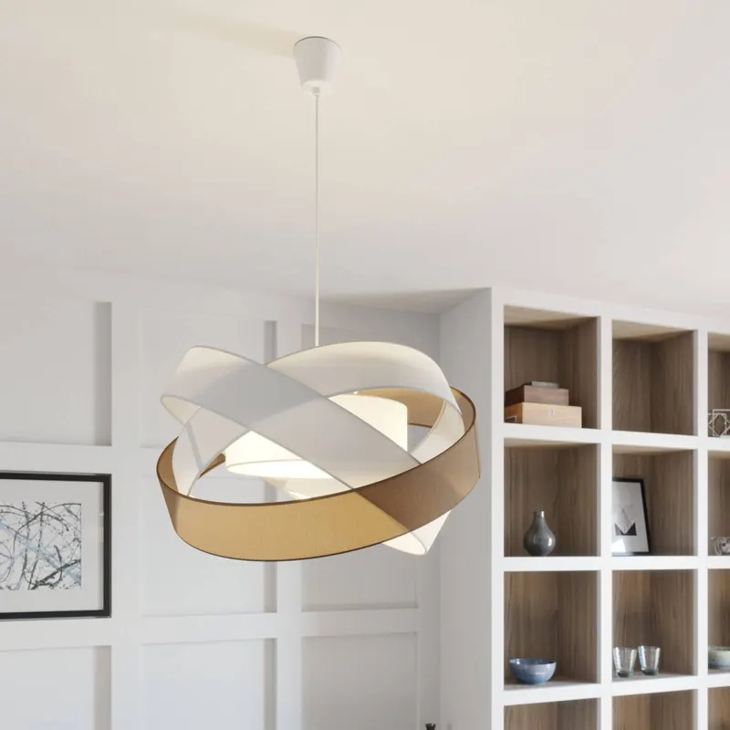 Lampa wisząca Lindby Simaria, brązowo-szaro-biała, Ø 60 cm, E27