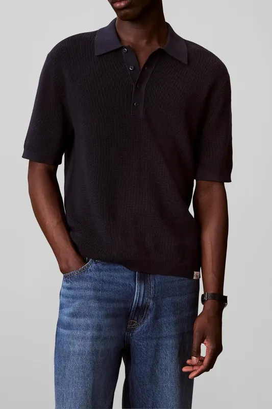 Calvin Klein Ss Cotton Waffle Polo Dark Sapphire Maat: M | Sweaters Outlet | Heren | Blauw