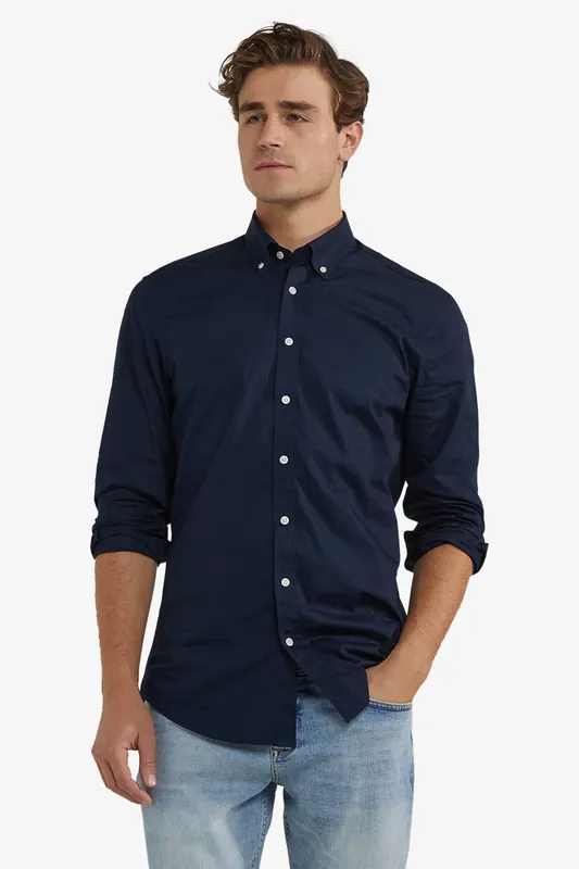 McGregor Stretch Poplin Shirt Navy Maat: M | Zakelijke Overhemden Outlet | Heren | Blauw