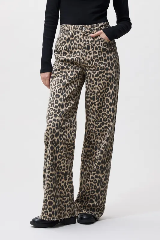 Catwalk Junkie Loose Fit Leopard Jeans Grey Morn Maat: W32L32 | Wijde Broeken Outlet | Dames | Zwart
