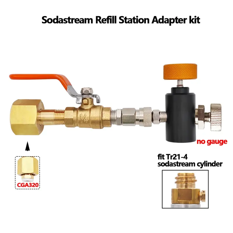 Adapter do napełniania butli CO2, stacja do napełniania z zaworem kulowym, W21.8-14 | DIN477 | CGA320 do SodaStream Tr21-4