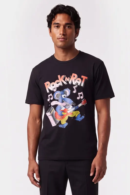 Moschino Rock'n'rat Organic Jersey T-shirt Black Maat: 52 | Basic T-Shirts Outlet | Heren | Zwart