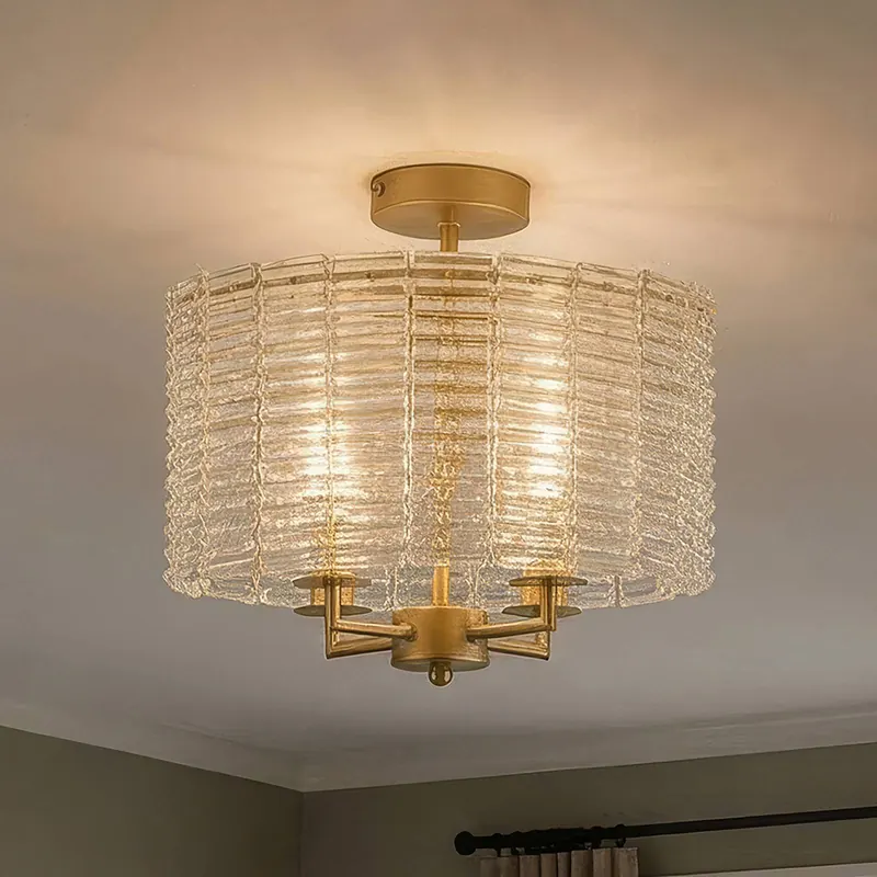 Lampa sufitowa Flute, złota/przezroczysta, szkło, metal, E14