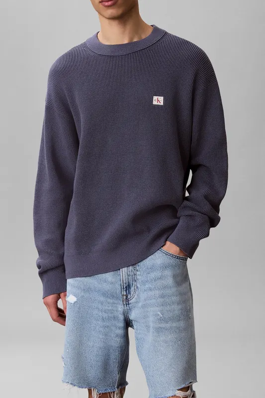 Calvin Klein Long Sleeve Easy Cotton Waffle Blue Nomad Maat: XXL | Sweaters Outlet | Heren | Blauw