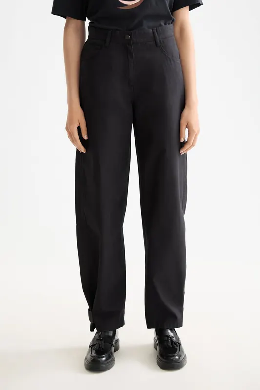 Scotch & Soda Lotus Barrel Leg Seam Detail Pant Meteorite Maat: L/30 | Wijde Broeken Outlet | Dames | Zwart