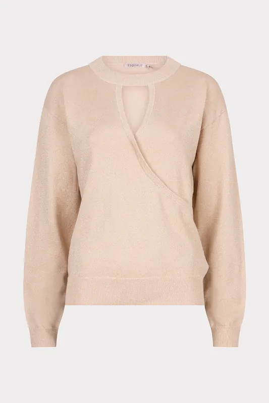 EsQualo Sweater L/slve Wrapover Lurex Candy Maat: S | Sweaters Outlet | Dames | Roze