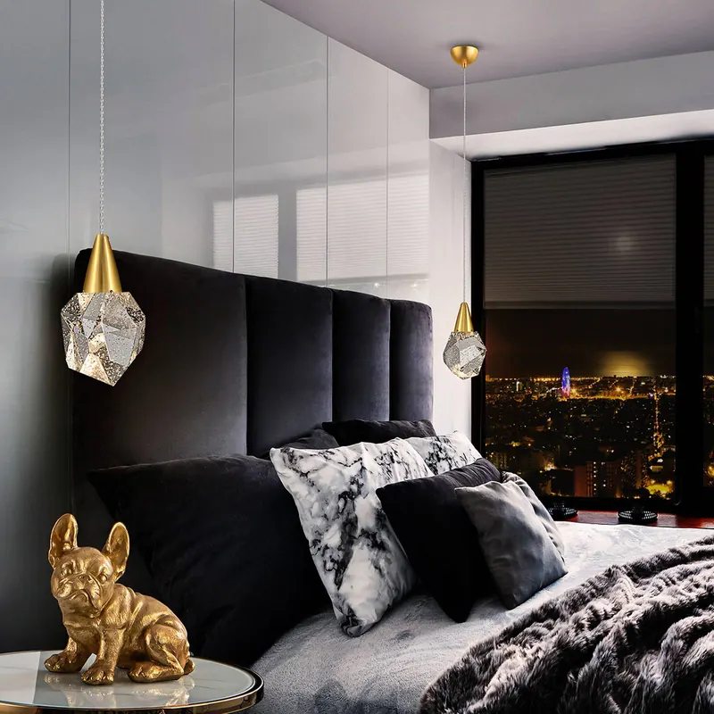 Lampa wisząca LED Aquaria, przezroczyste szkło, złota, wielościenna