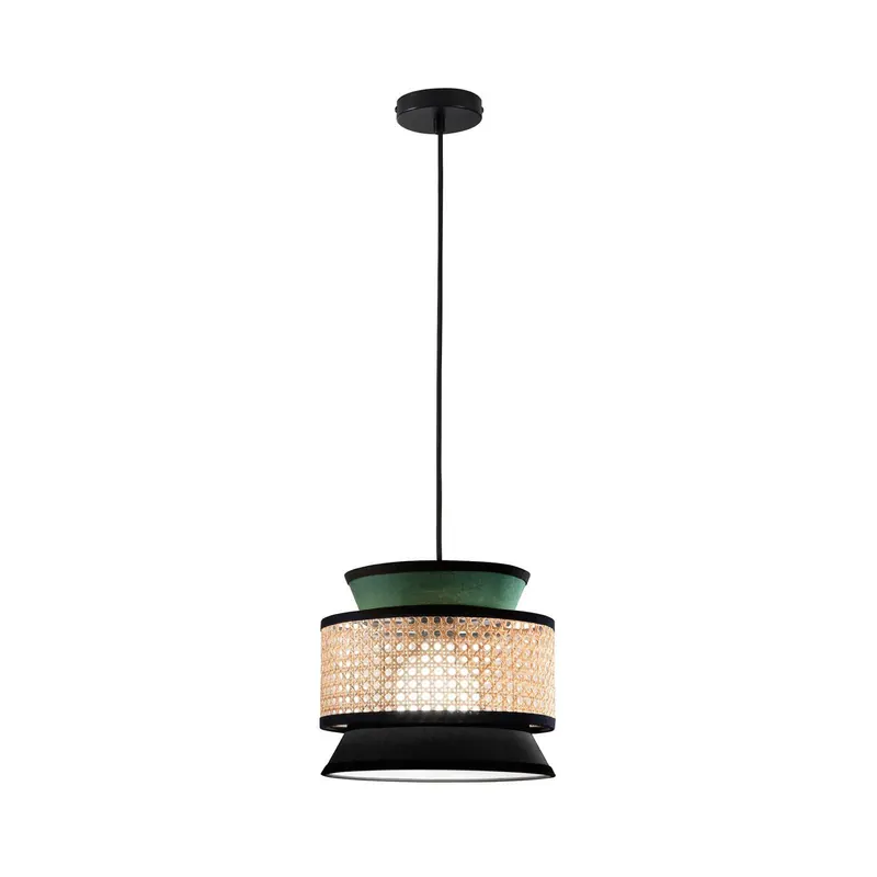 Żyrandol Gazebo, zielona/czarna/naturalna, Ø 26 cm, tkanina/rattan