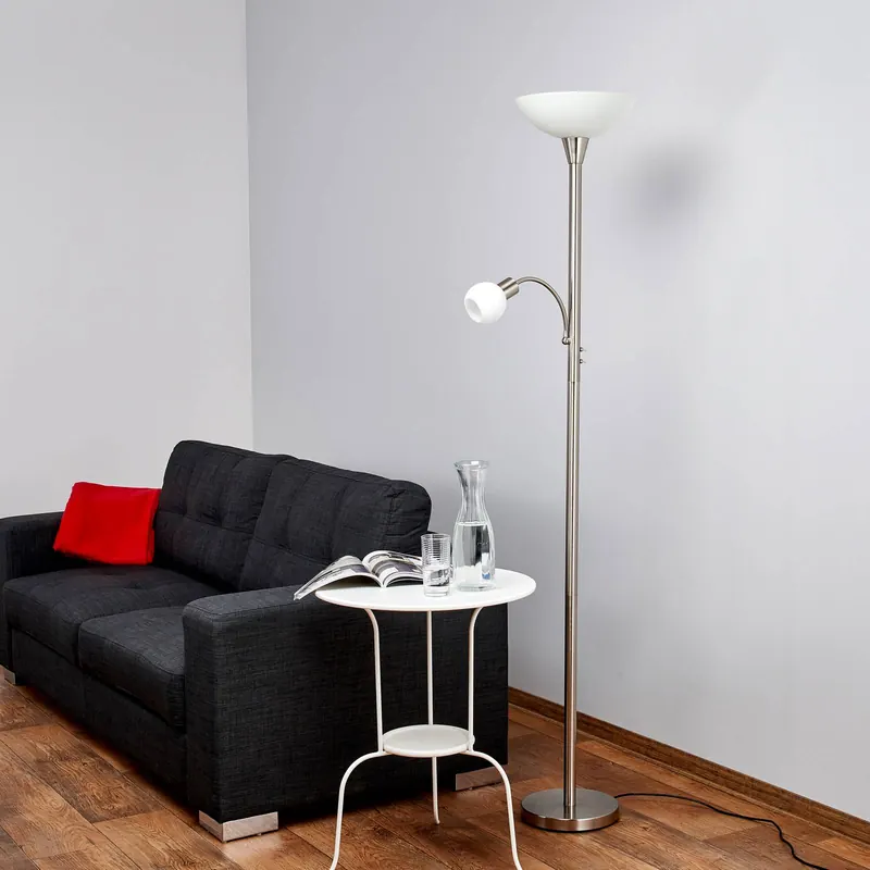 Lampa podłogowa Lindby Elaina, lampka do czytania, kolor niklowy, 180 cm, E27