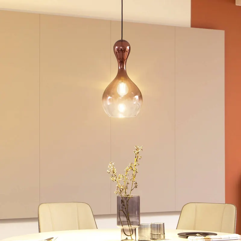 Lampa wisząca Lucande Lyrisa, 1-punktowa, kolor miedziany, szkło, 22 cm