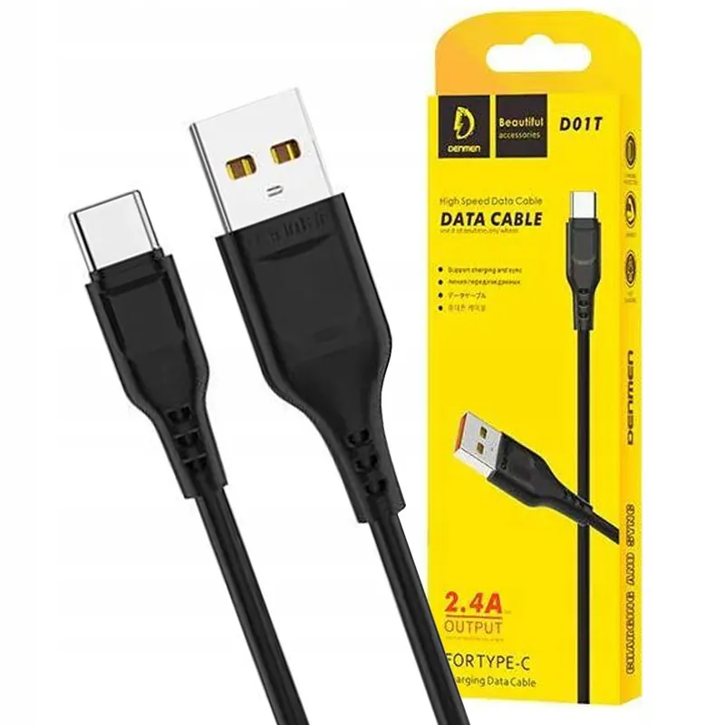 Przewód Usb do Usb-c 1 m 2.4A Denmen D01T biały, szybkie ładowanie