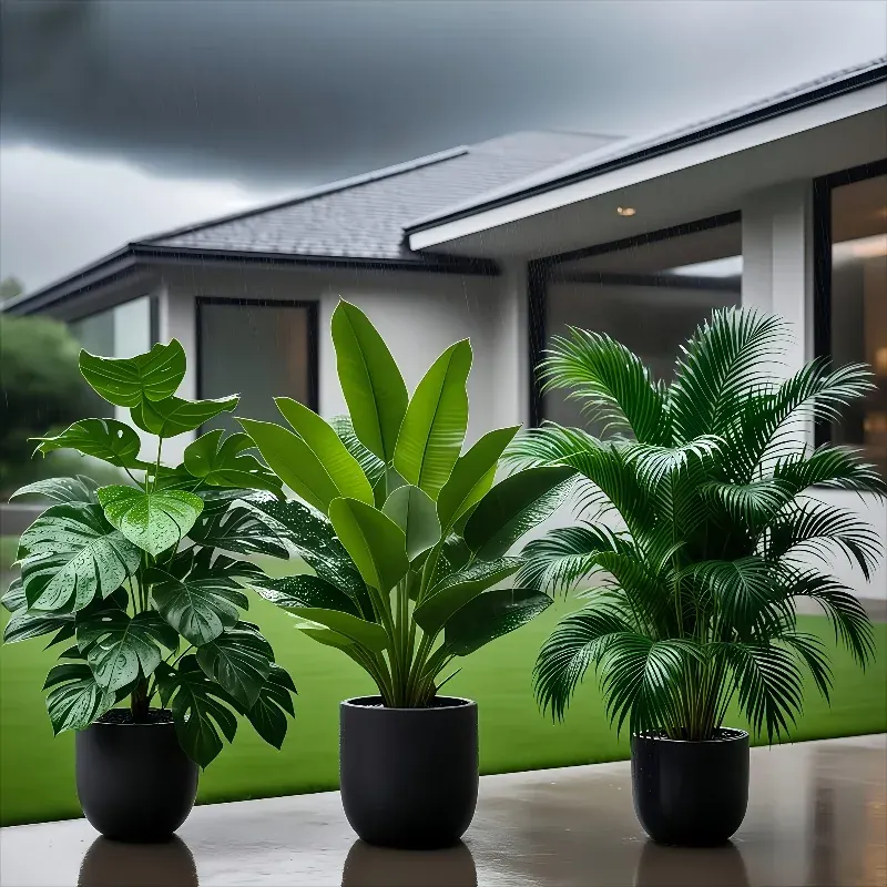 Zestaw 3 szt. sztucznych roślin: bujna palma bananowa, monstera, palma do dekoracji domu, wesela, ogrodu, balkonu, biura, bez doniczki.