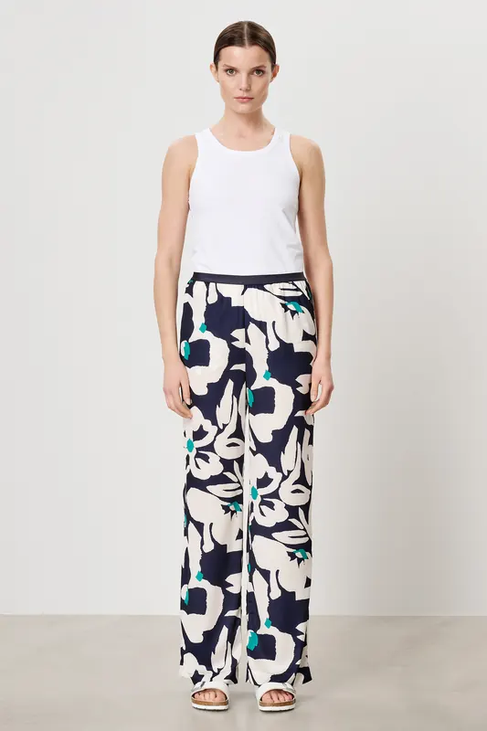TRVL DRSS Printed Evan Pants Ink Blue Maat: S | Straight Broeken Outlet | Dames | Blauw