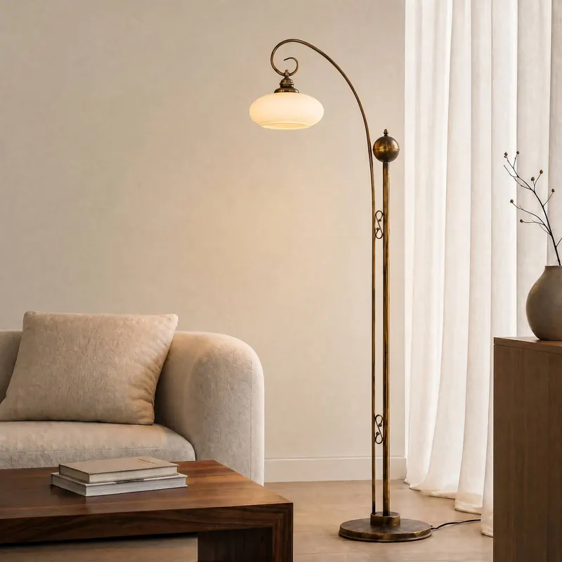 Lampa stojąca Bolero, czarno-złota, kremowa, stal, szkło, E27