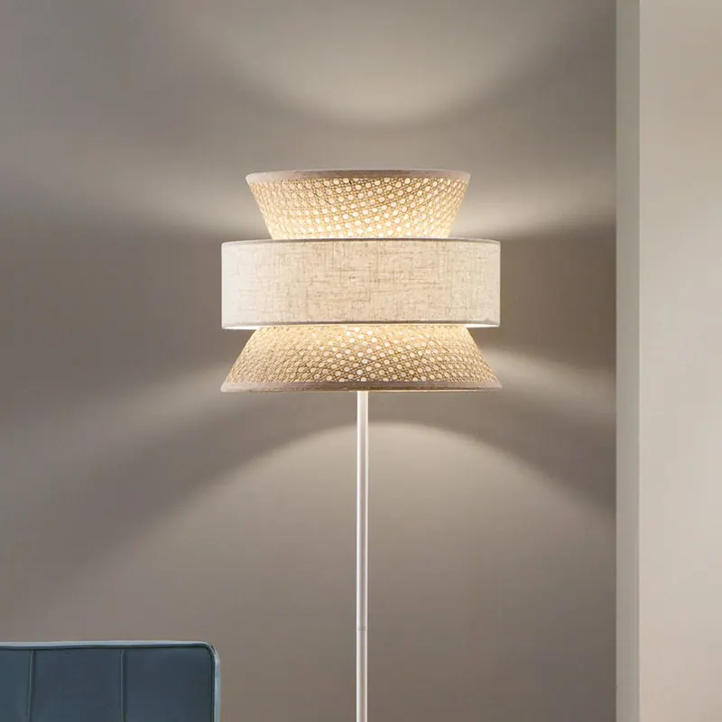 Lampa podłogowa Gazebo, naturalna/beżowa, wysokość 147 cm, rattan/tkanina