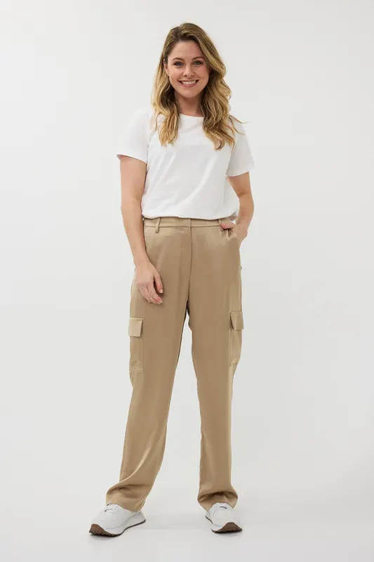 EsQualo Trousers Cargo Satin Gold Maat: 36 | Pantalons Outlet | Dames | Goud