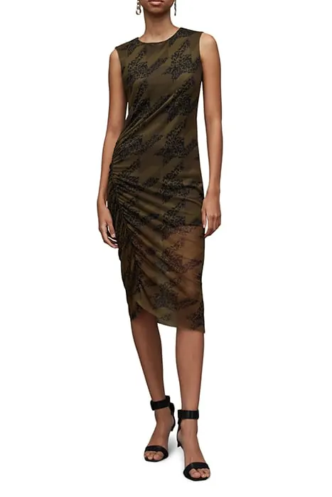 AllSaints Nora Toni Dress Khaki Green Maat: 40 | Midi Jurken Outlet | Dames | Groen
