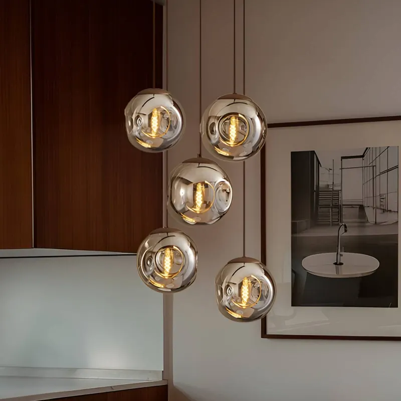 Lampa wisząca Lindby Valentina, szkło, dymny szary, okrągła, 5-punktowa.
