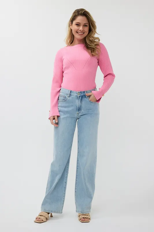 EsQualo Sweater Rib Basic Knit Rose Maat: S | Longsleeves Outlet | Dames | Roze