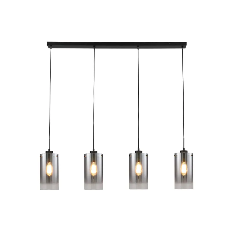 Lampa wisząca Ventotto, czarny/dymny, długość 125 cm, 4-punktowa.