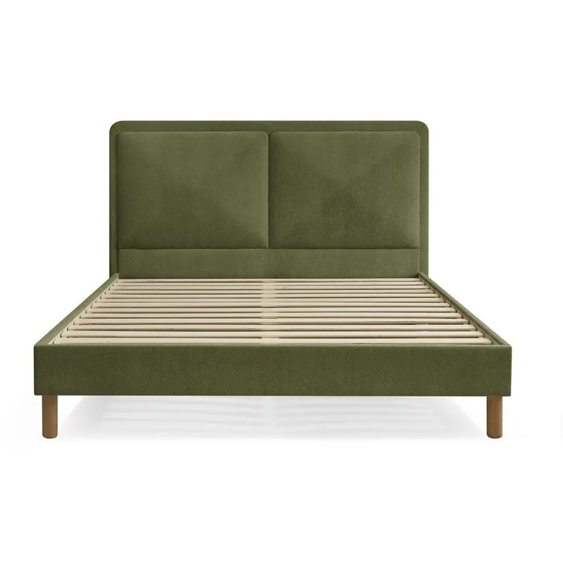 Zielone tapicerowane tapicerowane łóżko dwuosobowe ze stelażem 140x190 cm Mara – Bobochic Paris