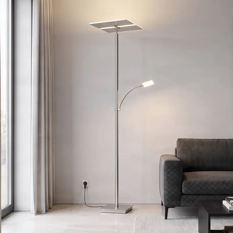 Lucande Lampa stojąca LED Parthena, nikiel, metal, 180 cm