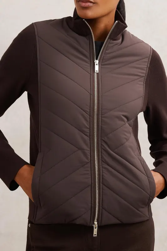 Reiss Knitted Hybrid Jacket Chocolate Brown Maat: 6 | Winterjassen Outlet | Dames | Bruin