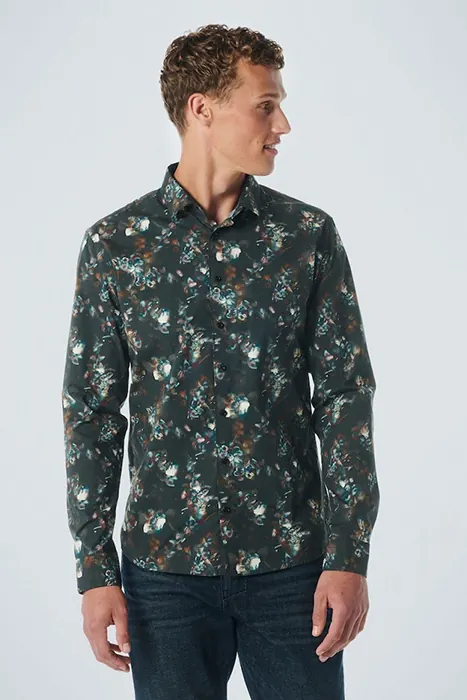 No Excess Shirt Stretch Allover Printed Black Maat: L | Casual Overhemden Outlet | Heren | Zwart